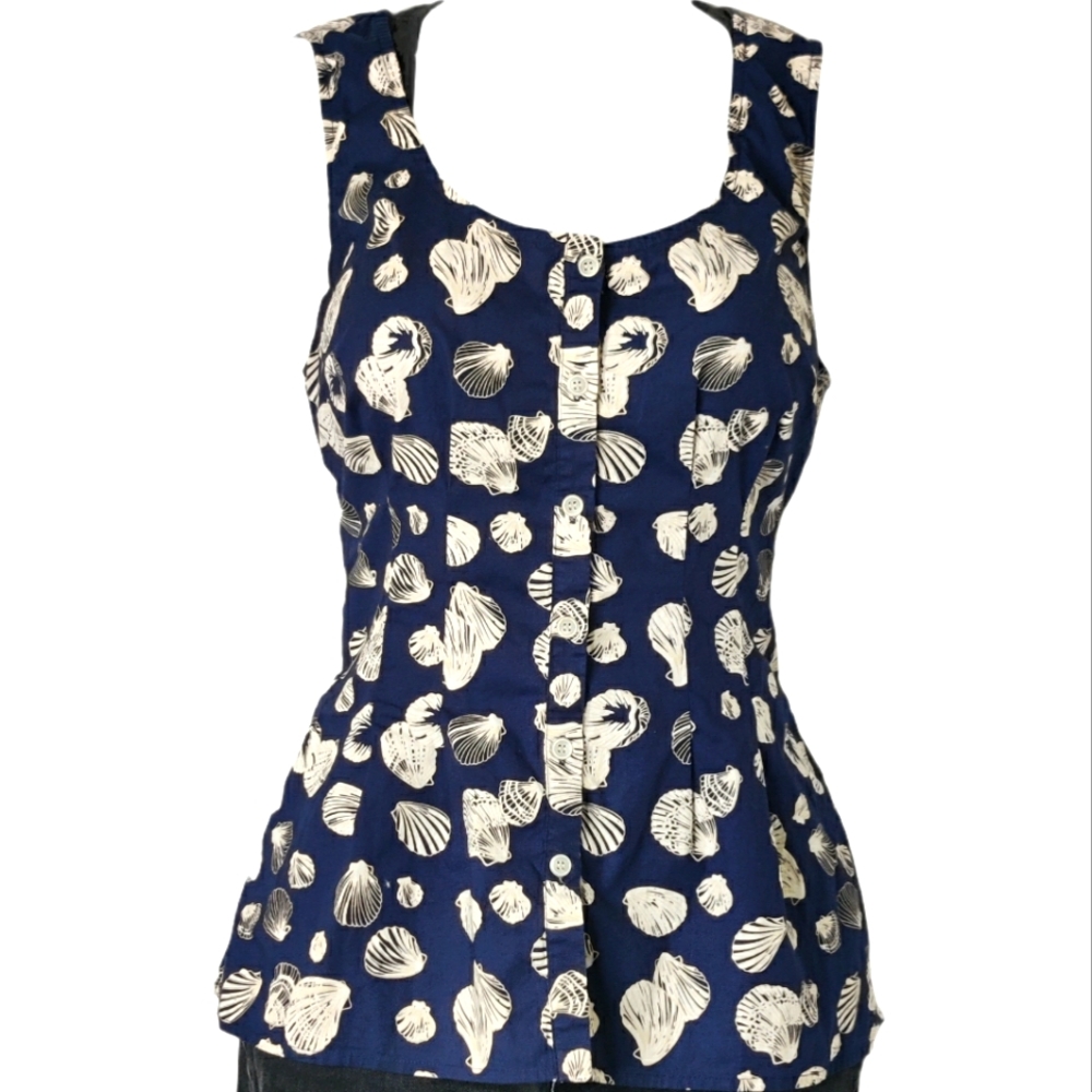Anthropologie Nautical Beach Shell Sleeveless Top 6